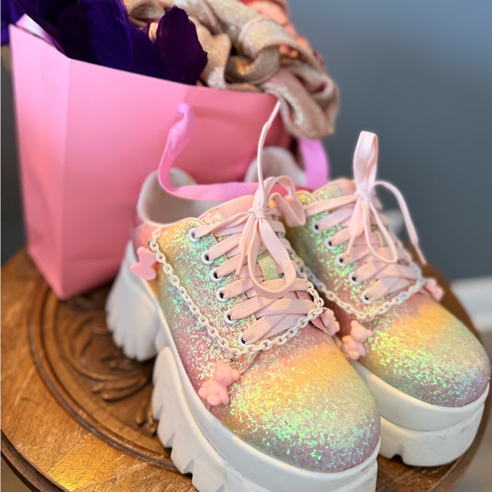 koi Pink Iridescent Glitter Platform Sneakers